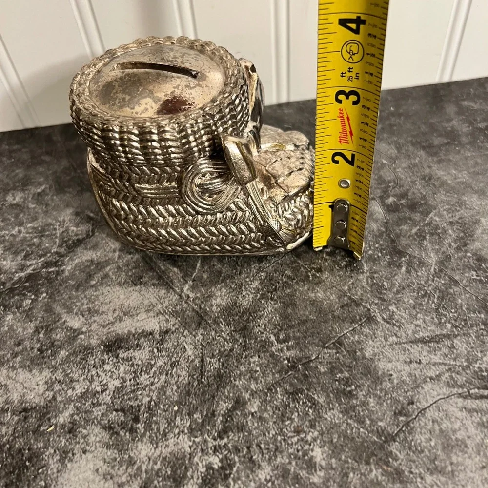 Vintage Silver Toned Baby Bootie Coin Piggy Bank | Leonard Silver